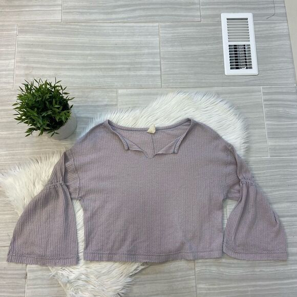 We The Free Lavender Wide Sleeve Waffle Knit Top - Picture 1 of 8